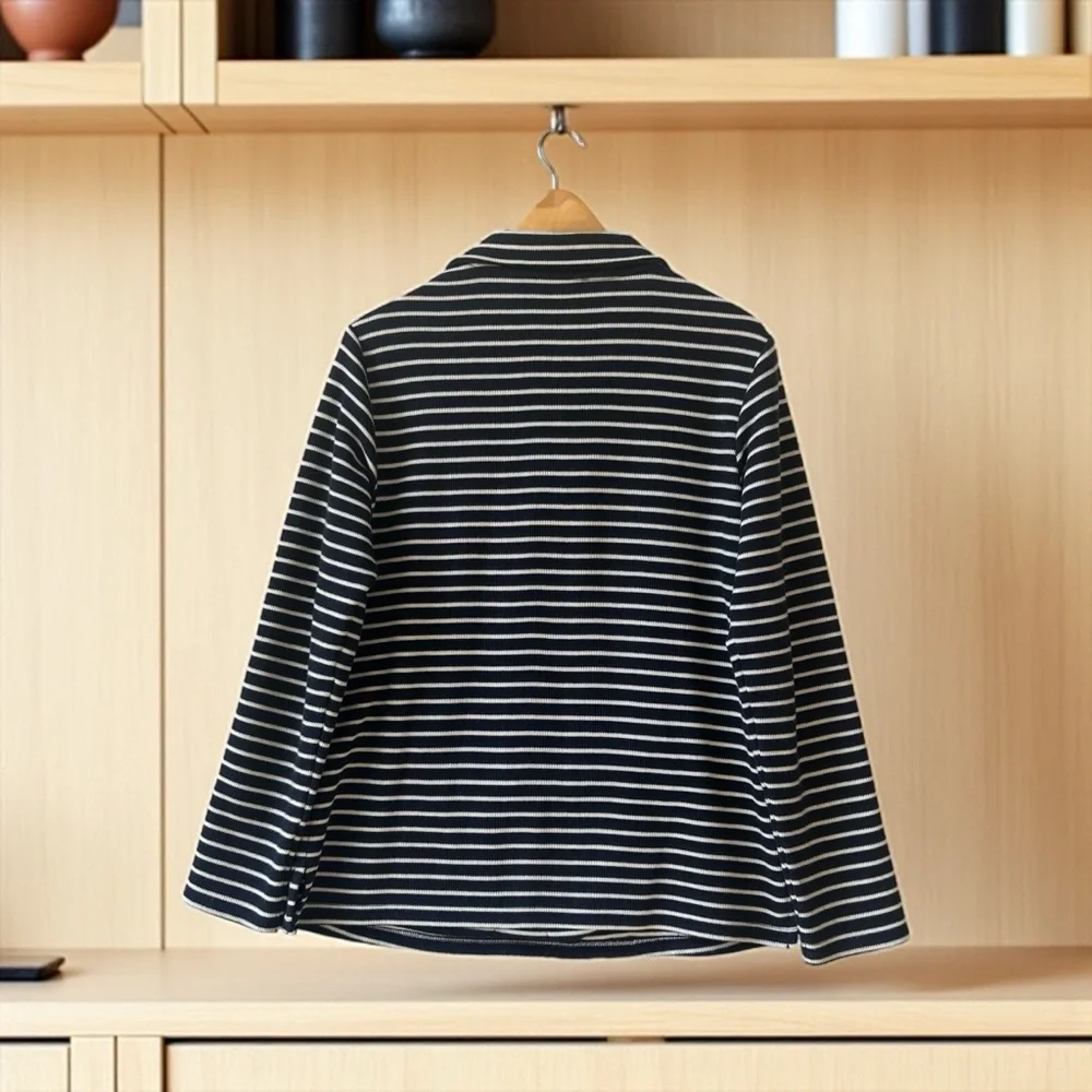 Classic Navy Striped Women's‎ Quarter Zip Sweater
